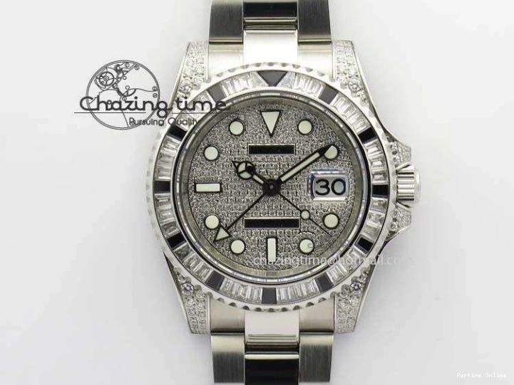 0524 Soft GMT-Master II 116759 SS Bp-Maker Black Ruby Crystal Diamond Dial On SS Bracelet A 3766